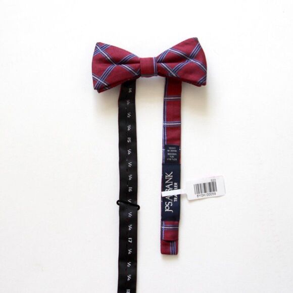 Jos A Bank Red Plaid Pre-Tied Bow Tie NWT - Picture 3 of 4